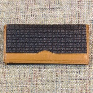 TED LAPIDUS Leather Monogramed Hinged Full Length Wallet Clutch Engraved Clasp